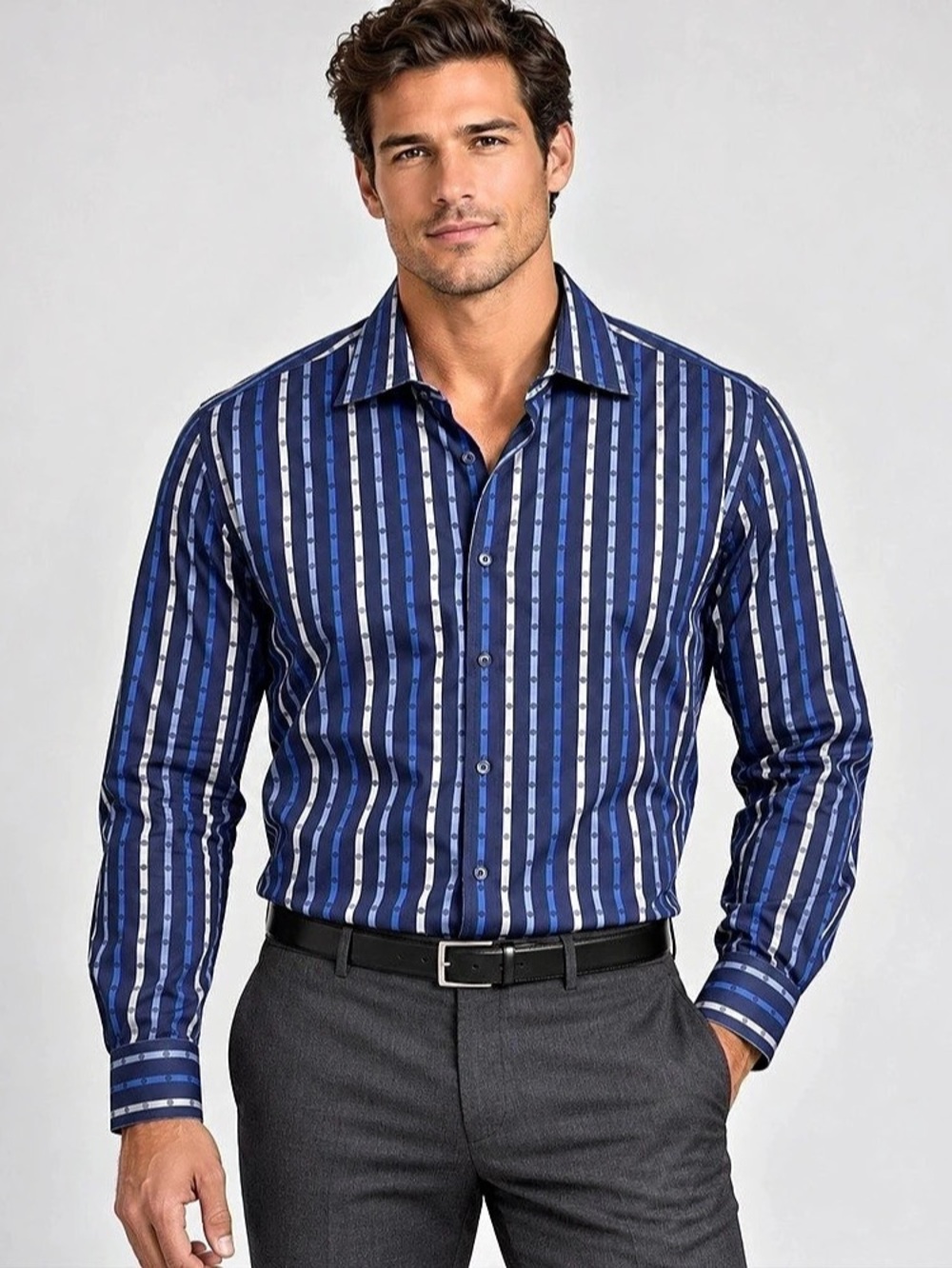 Bugatchi Men's Striped Cotton Button-Down Shirt in Blue